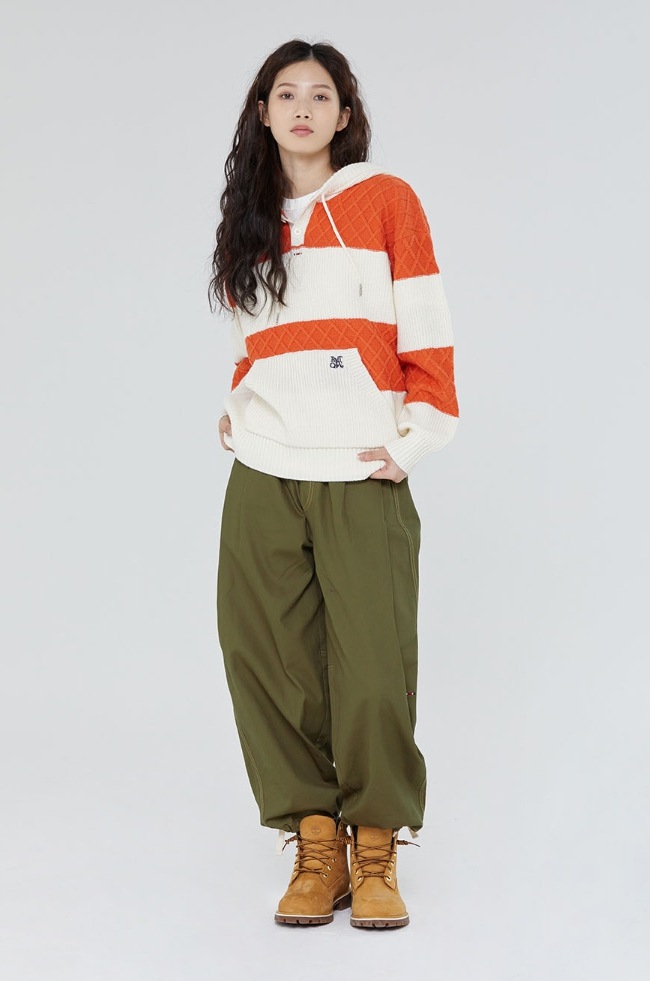 ROMANTIC CROWN】STRIPE RIB KNIT HOODIE パーカー