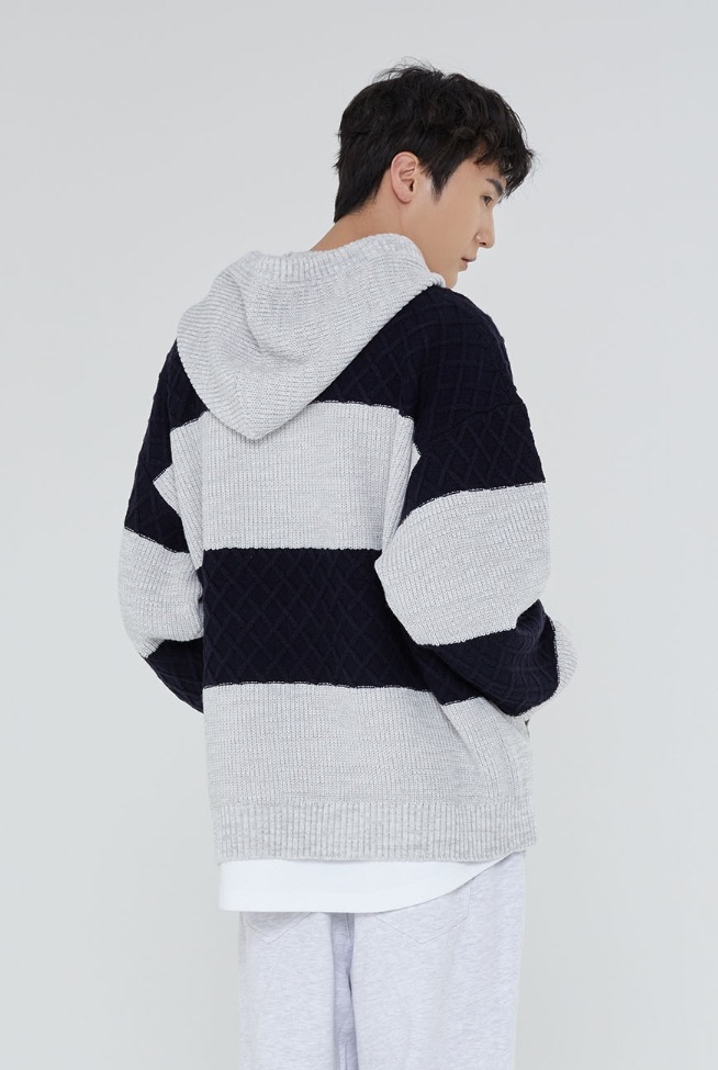 ★韓国の人気★【ROMANTIC CROWN】★STRIPE RIB KNIT HOODI.E★ ROMANTIC CROWN】STRIPE RIB KNIT HOODIE パーカー