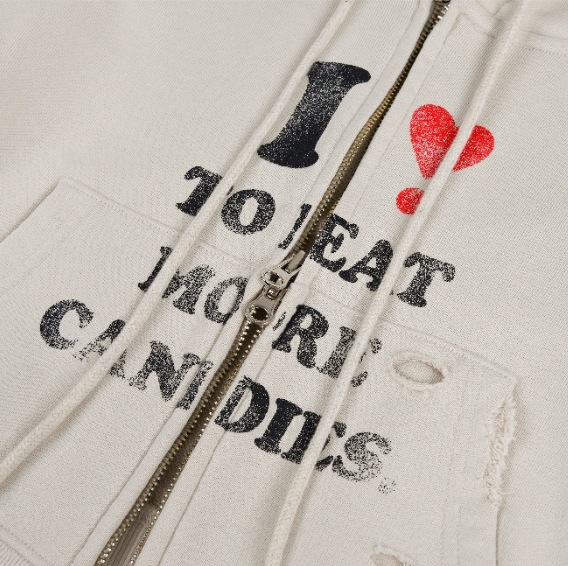 トップス aeae I LOVE CANDY Crop Hoodie aeae】 I LOVE CANDY CROP HOODIE ZIP-UP : BEIGE