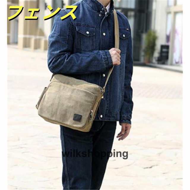 ショルダーバッグ メンズ キャンバス 斜めがけ 多機能 鞄 帆布 肩掛け 無地 ビジネス カジュアル A4 作業用 ヴィンテージ風 紳士用