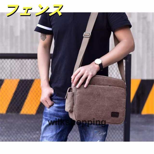 ショルダーバッグ メンズ キャンバス 斜めがけ 多機能 鞄 帆布 肩掛け 無地 ビジネス カジュアル A4 作業用 ヴィンテージ風 紳士用