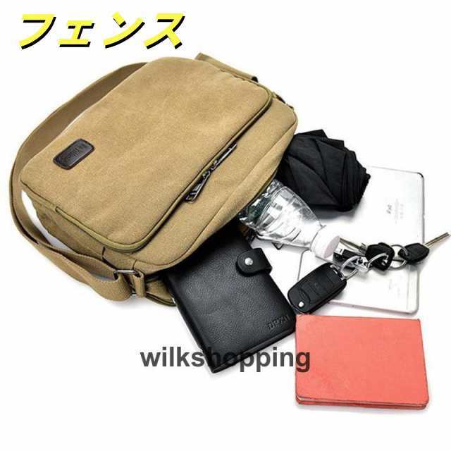 ショルダーバッグ メンズ キャンバス 斜めがけ 多機能 鞄 帆布 肩掛け 無地 ビジネス カジュアル A4 作業用 ヴィンテージ風 紳士用