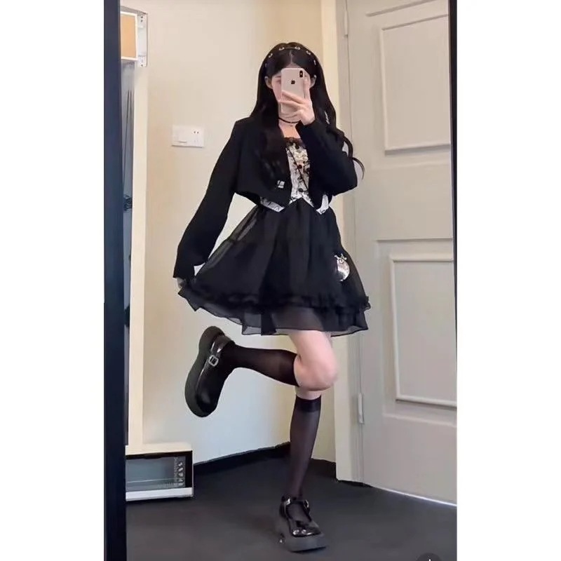 パーティードレスドレス ギャルレトロなキャミソールスカート+ブレザーファッション 2点セットドレス パーティードレスドレス ギャルレトロなキャミソールスカート+ブレザーファッション 2点セットドレス