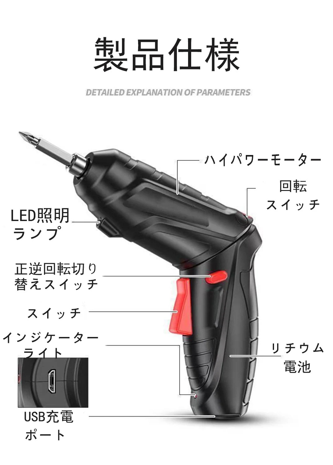 ドライバー 1800mAh 収納ボックス付き ドライバーセット 家具組み立て 小型 47個部品付き ハイパワー 3.5mトルク コードレス USB充電 電動ドライバー DIY 女性 超軽量 3.6V