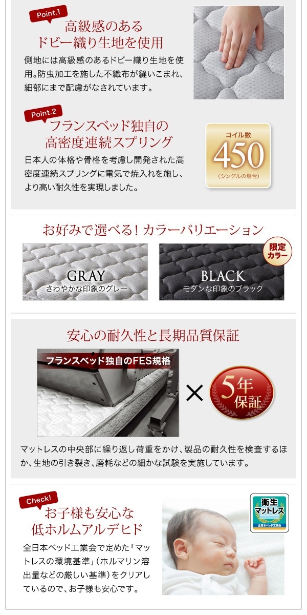 高さ調整可能 国産 ファミリーすのこベッド [Mariana]マリアーナ [ゼルトスプリングマットレス付き] ワイドK280（Dx2） [フレーム色]ホワイト [マットレス色]ブラック