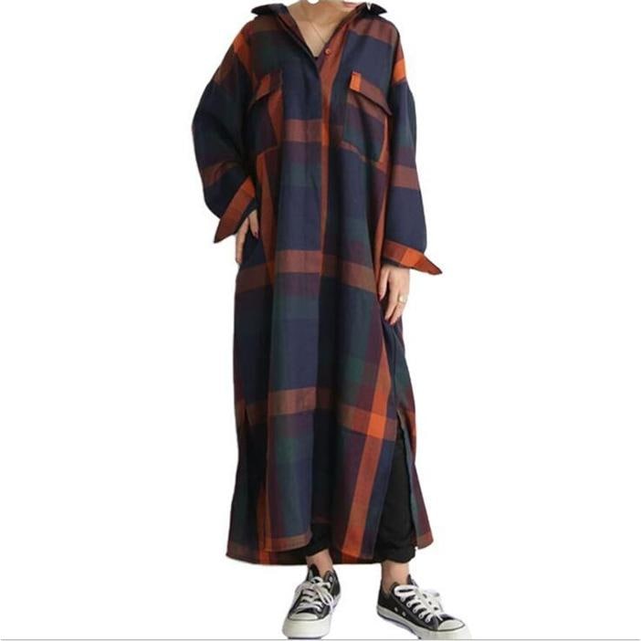 【即納】セットアップ レディース 春 長袖 シャツワンピース ロングシャツ ワイドパンツ チェック柄 ロングパンツ ２点セット カジュア 体型カバー 2way