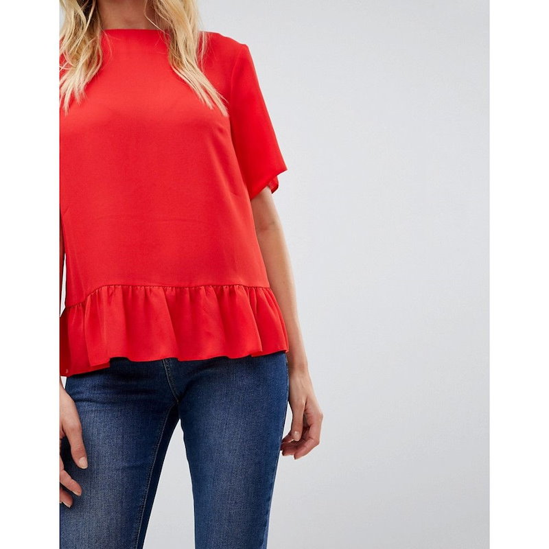 エイソス レディース トップス【ASOS Fuller Bust Ruffle Hem Tee】Red エイソス レディース トップス【ASOS Fuller Bust Ruffle Hem Tee】Red