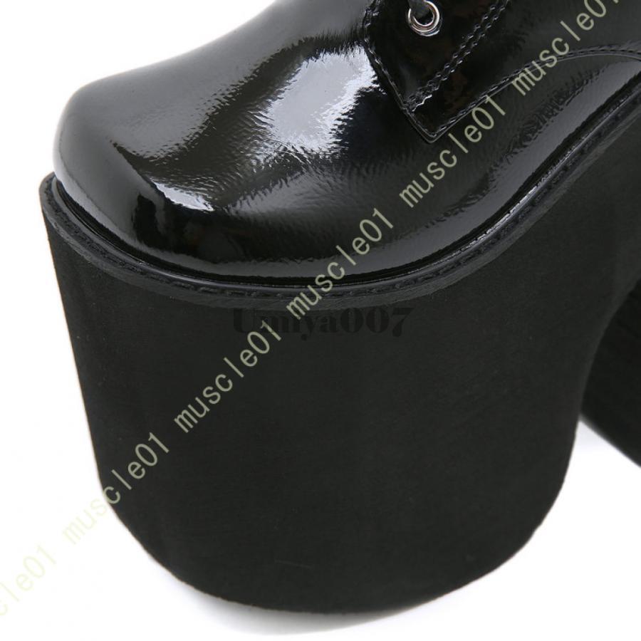 レディース ショートブーツ 厚底 黒 太ヒール レースアップ サイドジッパー チェーン付き 編み上げブーツ 滑り止め 歩きやすい レザー 秋冬 ウェッジブーツ