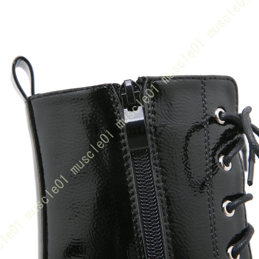 レディース ショートブーツ 厚底 黒 太ヒール レースアップ サイドジッパー チェーン付き 編み上げブーツ 滑り止め 歩きやすい レザー 秋冬 ウェッジブーツ