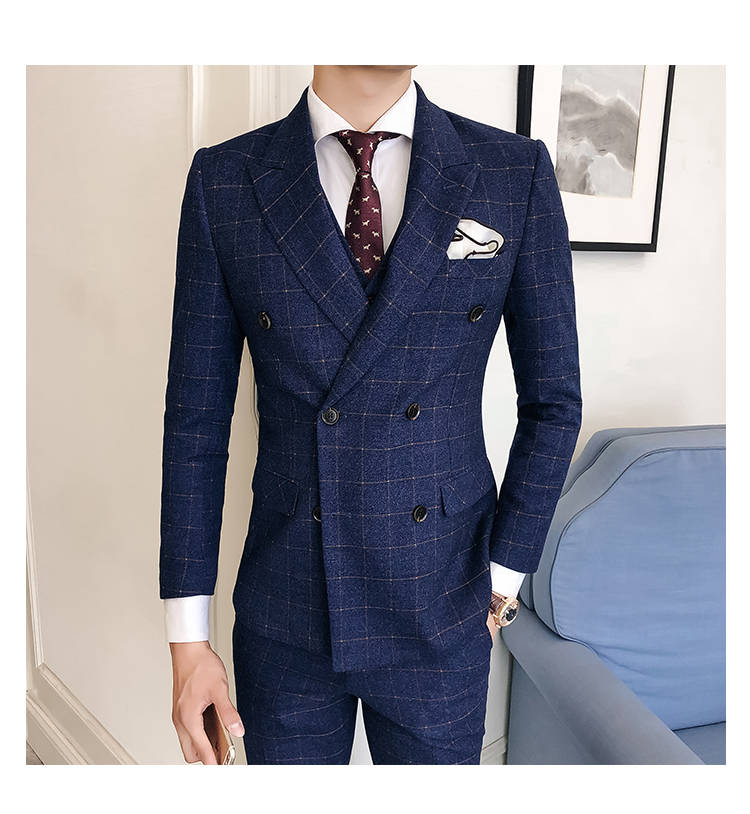 ✨極美品✨ ポールスチュアート ダブル スーツ チェック ネイビー AB6 GLOBAL MODEL」Adjustable Fit ピン