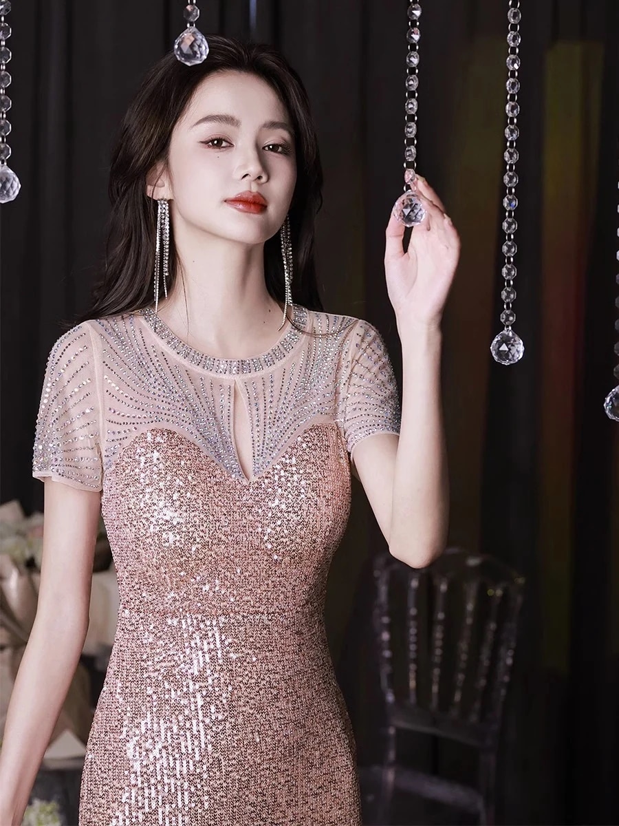 ワンピース ドレス パーティードレス バーミツバドレス ハイエンドのフィッシュテールの花嫁介添人ドレス 大きいサイズゴールドスパンコールドレス ワンピース ドレス パーティードレス バーミツバドレス ハイエンドのフィッシュテールの花嫁介添人ドレス 大きいサイズゴールドスパンコールドレス