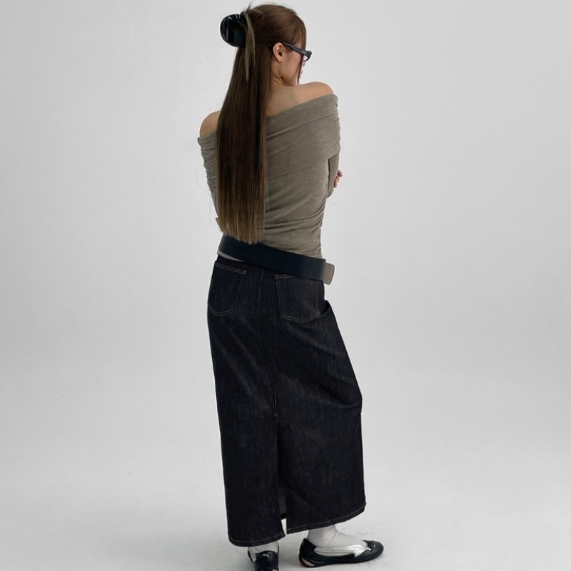 Black Up [秋新品] ラタンデニムロングスカート