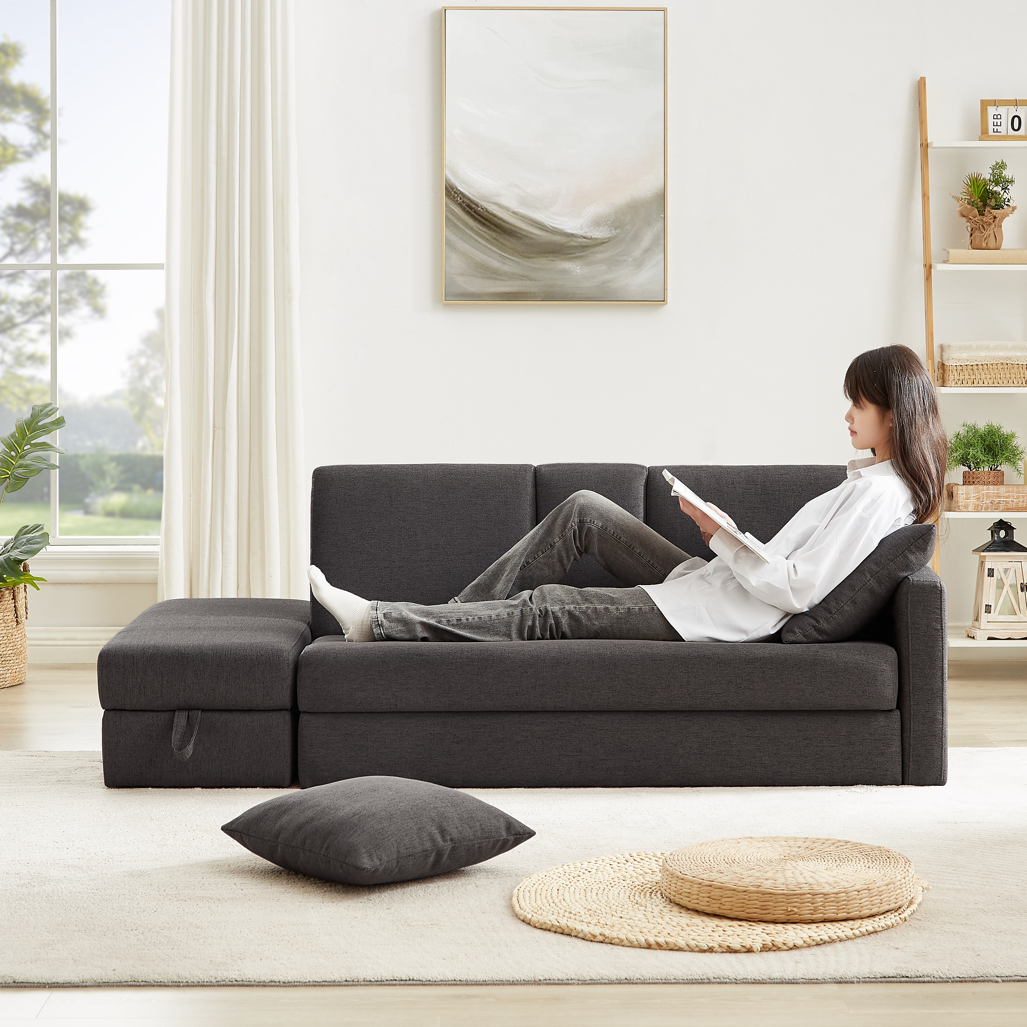 【国内出荷 - 3日配達】ソファ ソファーベッド カウチソファ 3人掛け オットマン付き 多機能ソファ 左右側とも取り付けるアームレスト たくさん収納 レイアウト自由 クッション2個759 【国内出荷 - 3日配達】ソファ ソファーベッド カウチソファ 3人掛け オットマン付き 多機能ソファ 左右側とも取り付けるアームレスト たくさん収納 レイアウト自由 クッション2個759