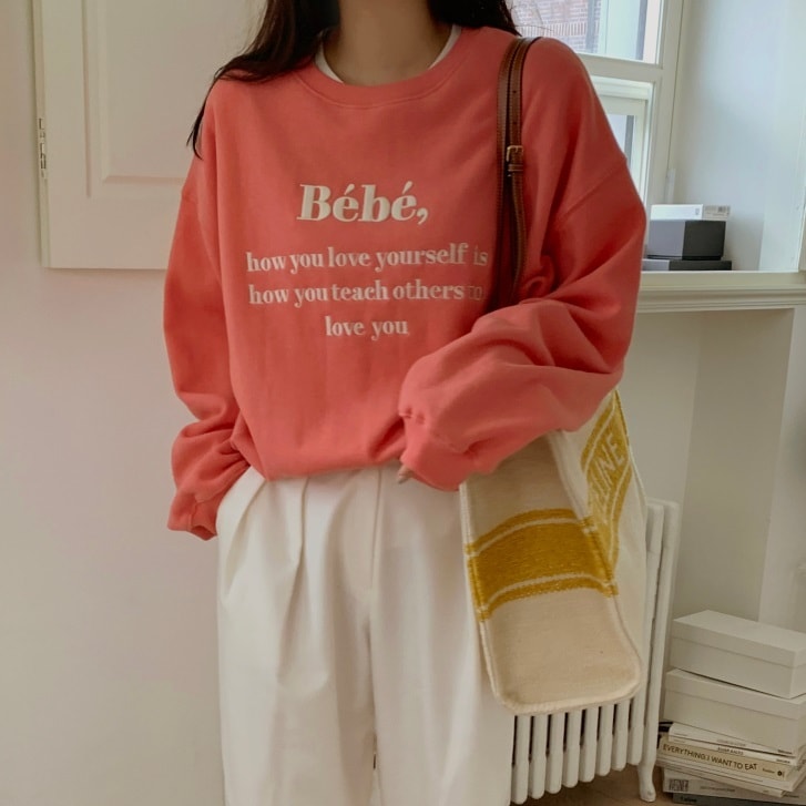 レディース 全6色 スウェット プルオーバー レトロっぽ オーバーサイズ ラウンドネック 長袖 大人可愛い ママコーデ ママファッション 韓国系 オルチャン 人気 トレンド 新作 20代 30代 40