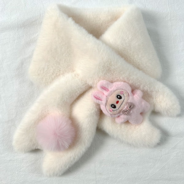PINK HOUSEフワフワ起毛素材 猫ちゃんホワイトマフラー（未使用、保管品） Qoo10] 裏起毛ふわふわ もふもふレディースマフラ