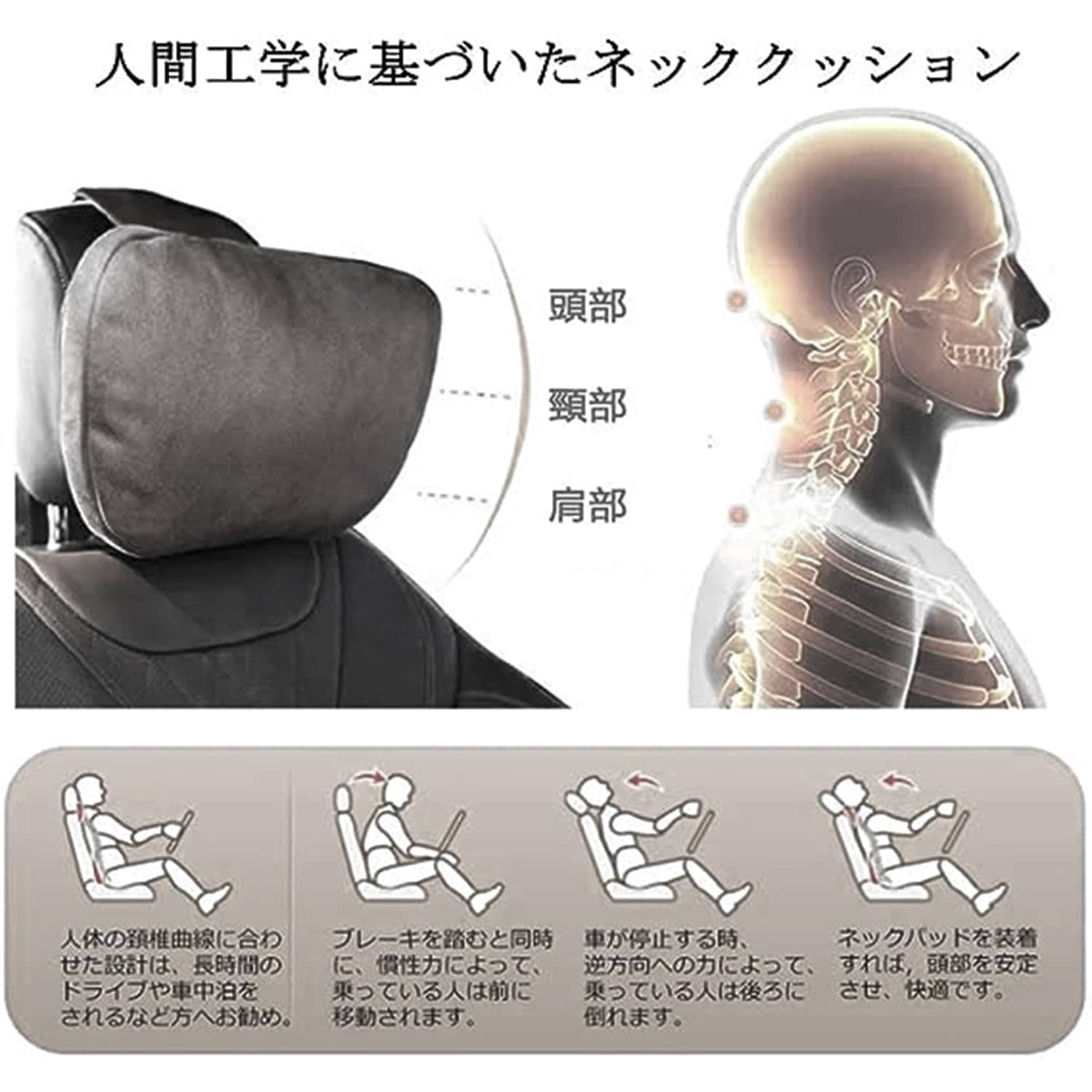 自動車 ヘッドレスト ネックシート クッションシート 低反発 ネックピロー 頸椎サポート枕 ドライブ 旅行 調整可能 簡単取付 メモリーフォーム ブラック 2個セット (グレー) 30817 自動車 ヘッドレスト ネックシート クッションシート 低反発 ネックピロー 頸椎サポート枕 ドライブ 旅行 調整可能 簡単取付 メモリーフォーム ブラック 2個セット (グレー) 30817