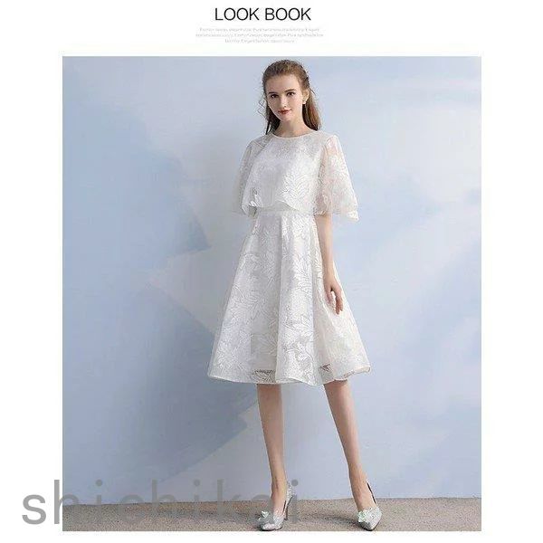 卒業式 ケープ風 白 お呼ばれドレス パーティドレス パーティードレス ドレス 大人 ホワイトデー ドレス 二次会ドレス ウェディングドレス 袖あり THOM 可愛い WILLS 結婚式 発表会