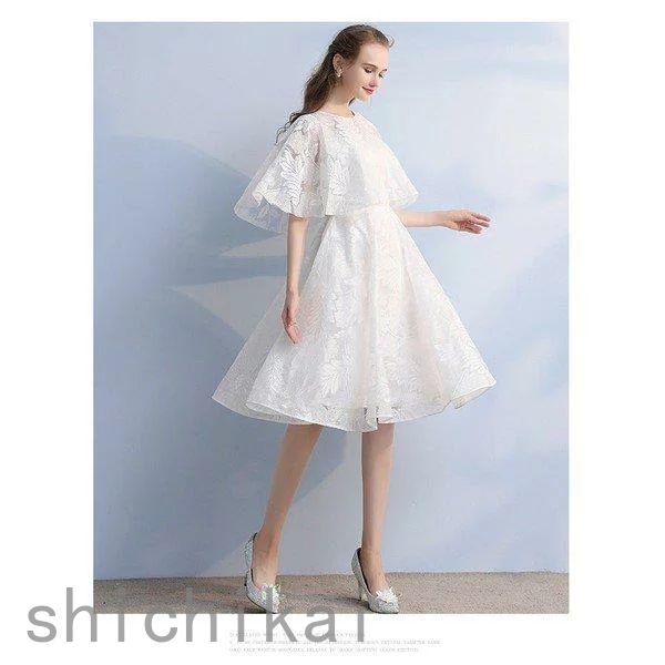 卒業式 ケープ風 白 お呼ばれドレス パーティドレス パーティードレス ドレス 大人 ホワイトデー ドレス 二次会ドレス ウェディングドレス 袖あり THOM 可愛い WILLS 結婚式 発表会