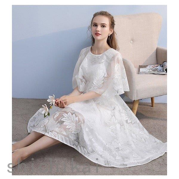 卒業式 ケープ風 白 お呼ばれドレス パーティドレス パーティードレス ドレス 大人 ホワイトデー ドレス 二次会ドレス ウェディングドレス 袖あり THOM 可愛い WILLS 結婚式 発表会