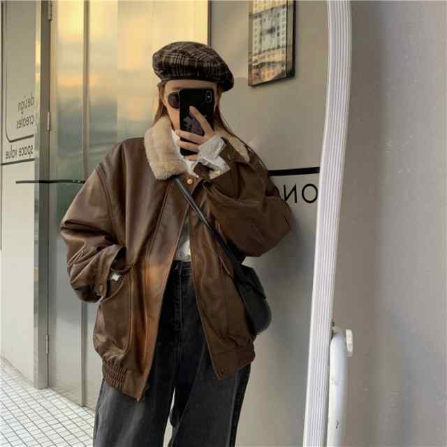 【急速出荷!】アウター レディース ボア コート ブルゾン もこもこ 大きいサイズ 秋 冬 暖かい ボアレザージャケット レトロ シンプル ナチュラル カジュアル 大人可愛い 韓国系 系 他と被らない
