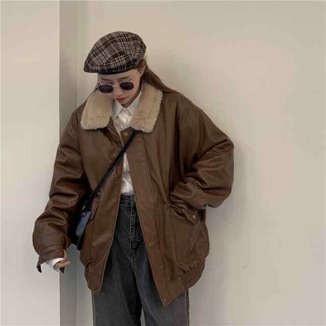 【急速出荷!】アウター レディース ボア コート ブルゾン もこもこ 大きいサイズ 秋 冬 暖かい ボアレザージャケット レトロ シンプル ナチュラル カジュアル 大人可愛い 韓国系 系 他と被らない