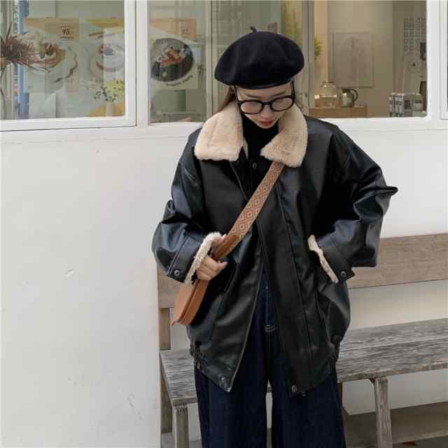 【急速出荷!】アウター レディース ボア コート ブルゾン もこもこ 大きいサイズ 秋 冬 暖かい ボアレザージャケット レトロ シンプル ナチュラル カジュアル 大人可愛い 韓国系 系 他と被らない