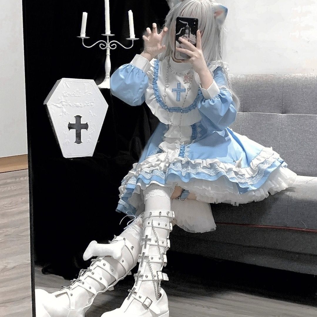 2025年新作店長おすすめ!大ヒット サンタコスプレ シスター服 ロリータブルーホワイトワンピース 可愛らしい 2025年新作店長おすすめ!大ヒット サンタコスプレ シスター服 ロリータブルーホワイトワンピース 可愛らしい