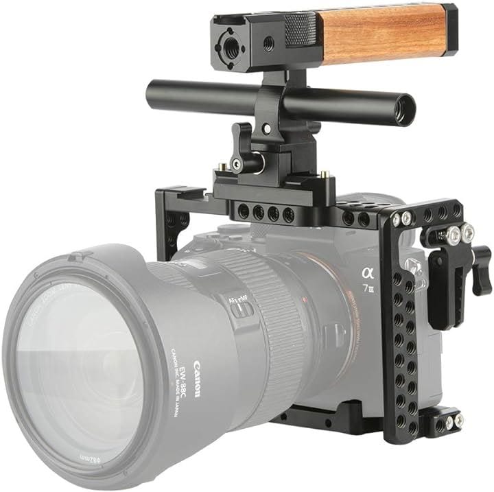 カメラケージキット 木製NATOトップハンドルグリップ HDMIケーブルロック NATOレール 15mmロッド ARRIロゼット付き 滑り止ゴム付き 撮影キット―299( ブラック)