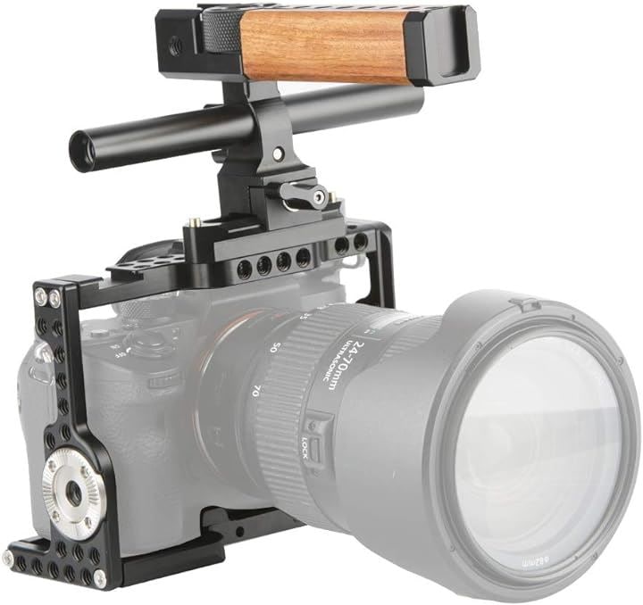 カメラケージキット 木製NATOトップハンドルグリップ HDMIケーブルロック NATOレール 15mmロッド ARRIロゼット付き 滑り止ゴム付き 撮影キット―299( ブラック)