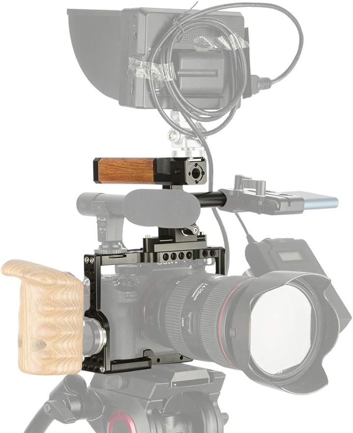 カメラケージキット 木製NATOトップハンドルグリップ HDMIケーブルロック NATOレール 15mmロッド ARRIロゼット付き 滑り止ゴム付き 撮影キット―299( ブラック)