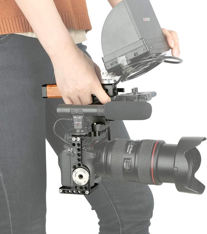 カメラケージキット 木製NATOトップハンドルグリップ HDMIケーブルロック NATOレール 15mmロッド ARRIロゼット付き 滑り止ゴム付き 撮影キット―299( ブラック)