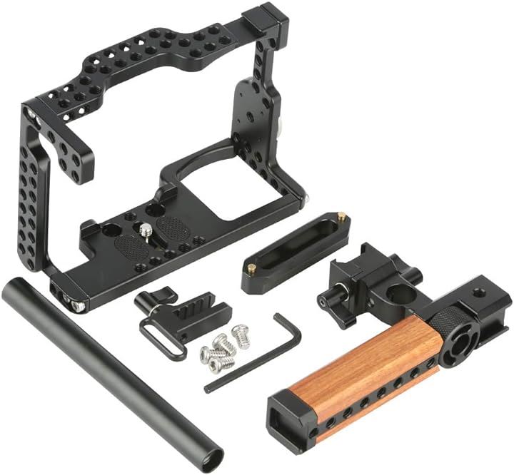カメラケージキット 木製NATOトップハンドルグリップ HDMIケーブルロック NATOレール 15mmロッド ARRIロゼット付き 滑り止ゴム付き 撮影キット―299( ブラック)