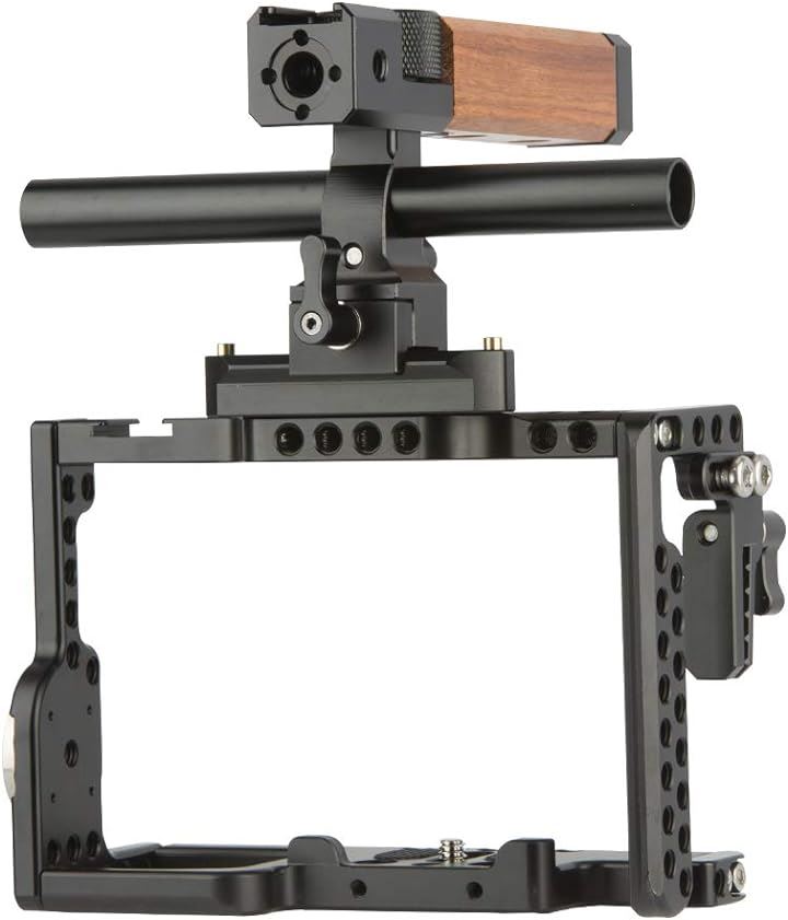 カメラケージキット 木製NATOトップハンドルグリップ HDMIケーブルロック NATOレール 15mmロッド ARRIロゼット付き 滑り止ゴム付き 撮影キット―299( ブラック)