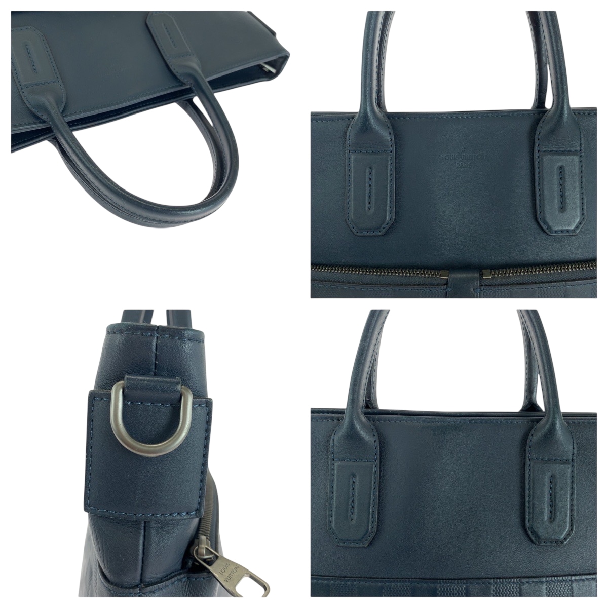 ダミエ アンフィニ 7DW コスモス ブルー シルバー金具 レザー N41567 ビジネスバッグ ハンドバッグ メンズ 503677