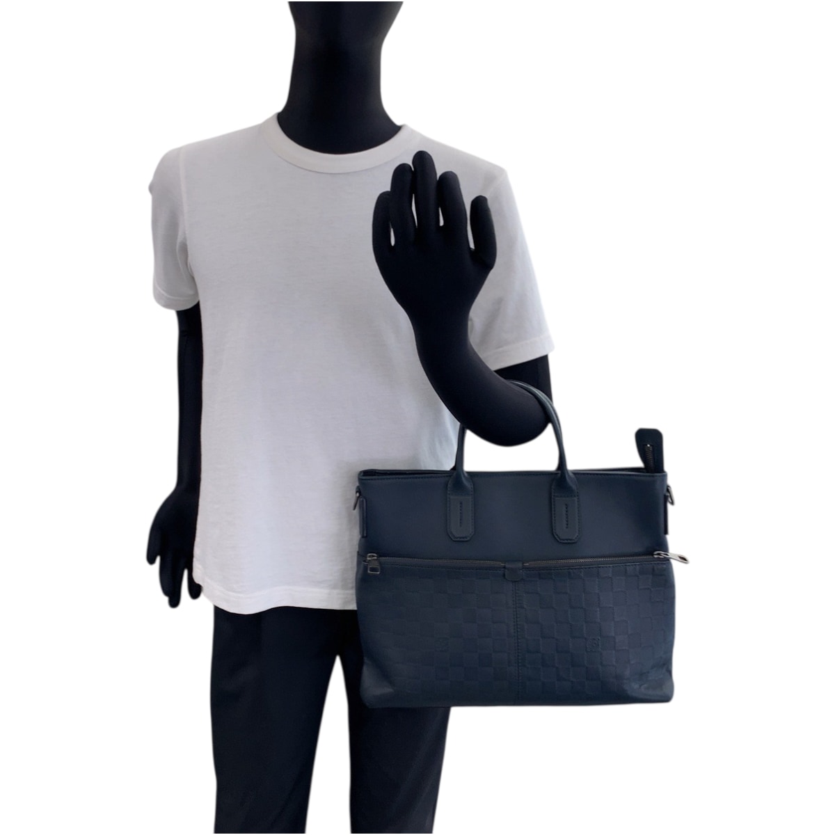 ダミエ アンフィニ 7DW コスモス ブルー シルバー金具 レザー N41567 ビジネスバッグ ハンドバッグ メンズ 503677