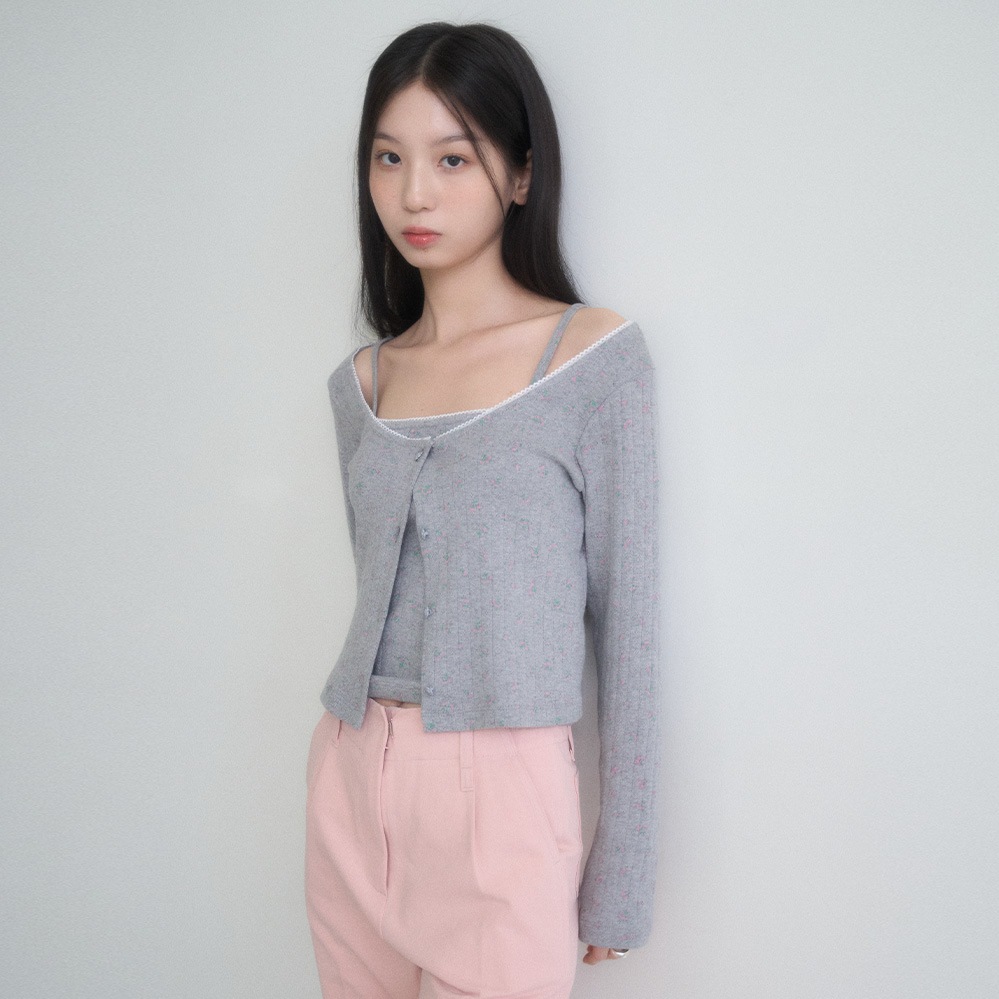 ROSY PUNCHING CARDIGAN & SLEEVELESS-GRAY カーディガン