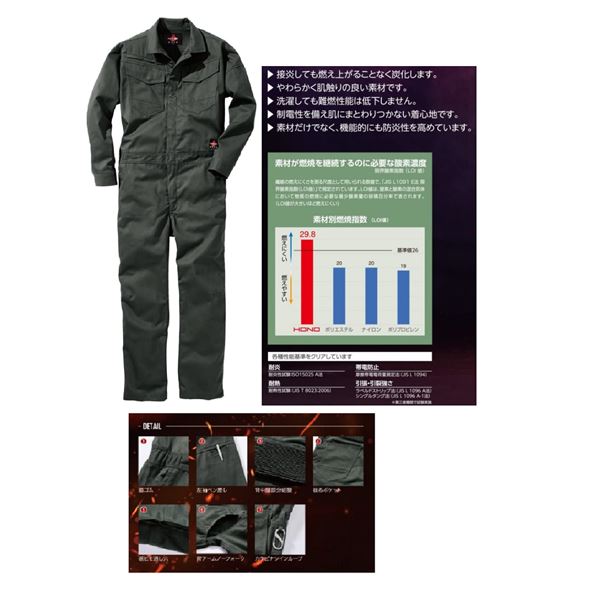村上被服 HOOH 難燃ツナギ 4208 カーキ S 村上被服 HOOH 難燃ツナギ 4208 カーキ S