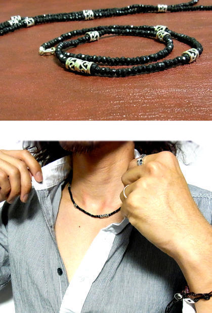 送料無料ブラックスピネルネックレス＆シルバー925ロールパワーストーン/ブレスレット/プレゼント/ギ