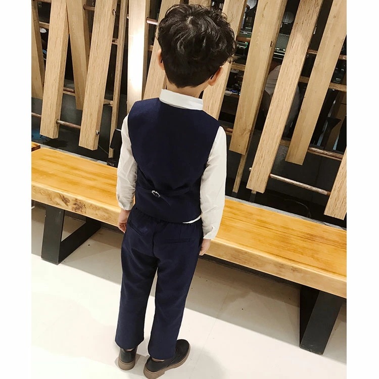 子供スーツ 5点セット ジャケット＋ベスト＋ズボン＋シャツ＋ネクタイ 男の子スーツ 入学式 卒業式 ネイビー タキシード 礼服 結婚式 子供服 子どもスーツ 紺色 キッズスーツ ピアノ発表会 演奏会