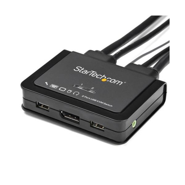 StarTech.com 2ポート ケーブル一体型 USB DisplayPort対応KVMスイッチ 4K／60Hz対応CPU切替器ブラック SV211DPUA4K 1個