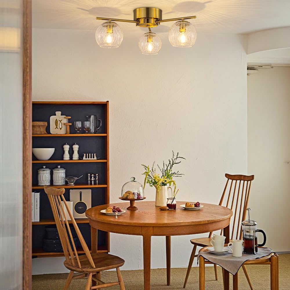 Chendeシーリングライト おしゃれ 3灯 LED 北欧 ガラス 真鍮 ゴールド