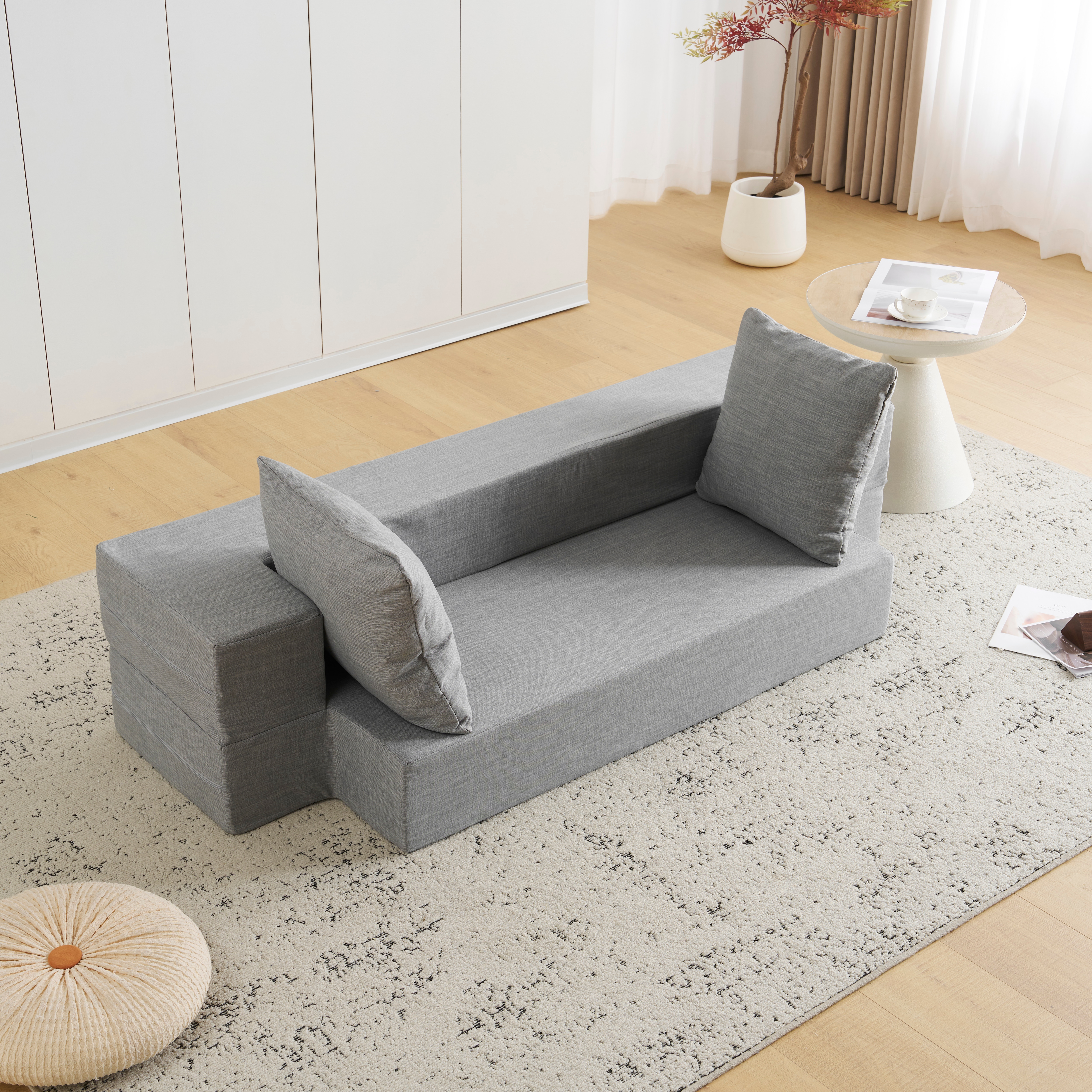 2way】2人掛けソファベッド 組立て不要 フロアソファ コンパクト