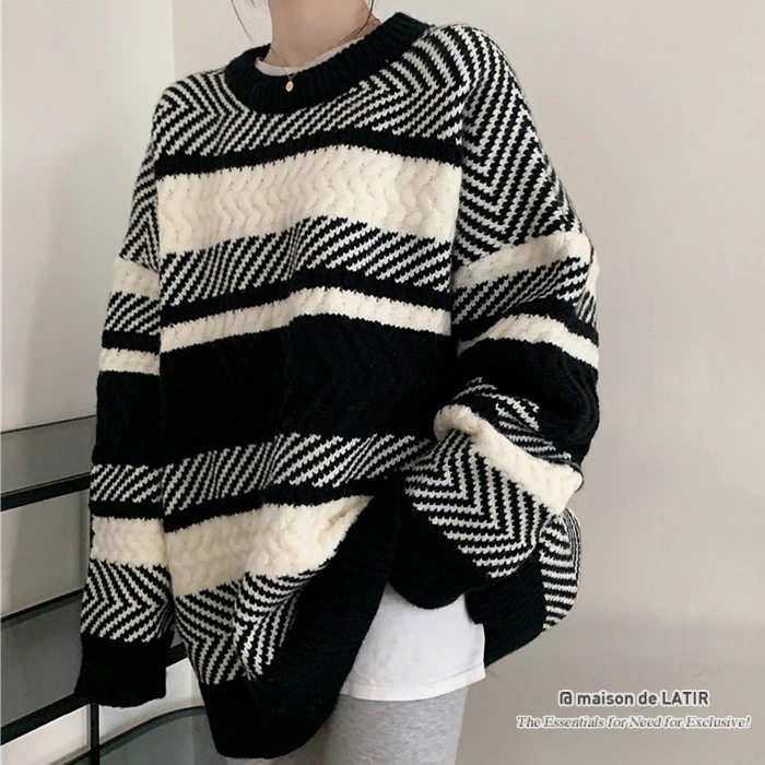 ざっくりランダムなジャガード編みがかわいい ニット 長袖 プルオーバー トップス ボーダー バイカラー ランダムボーダー夏 夏服 韓国ファッション ざっくりランダムなジャガード編みがかわいい ニット 長袖 プルオーバー トップス ボーダー バイカラー ランダムボーダー夏 夏服 韓国ファッション