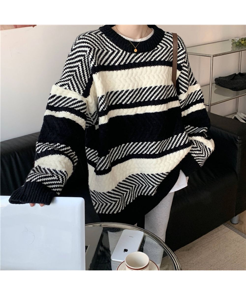 ざっくりランダムなジャガード編みがかわいい ニット 長袖 プルオーバー トップス ボーダー バイカラー ランダムボーダー夏 夏服 韓国ファッション ざっくりランダムなジャガード編みがかわいい ニット 長袖 プルオーバー トップス ボーダー バイカラー ランダムボーダー夏 夏服 韓国ファッション