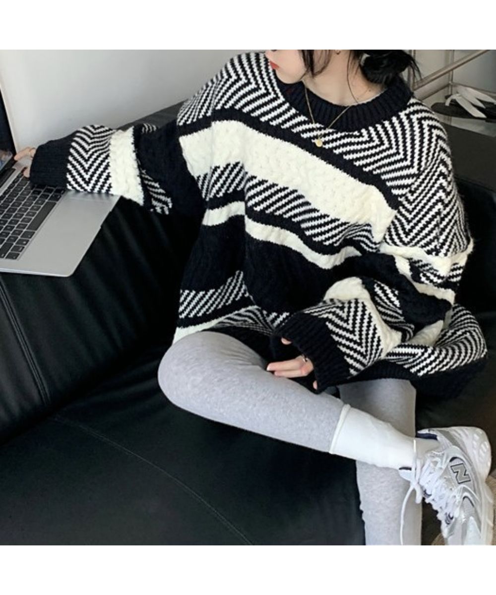 ざっくりランダムなジャガード編みがかわいい ニット 長袖 プルオーバー トップス ボーダー バイカラー ランダムボーダー夏 夏服 韓国ファッション ざっくりランダムなジャガード編みがかわいい ニット 長袖 プルオーバー トップス ボーダー バイカラー ランダムボーダー夏 夏服 韓国ファッション