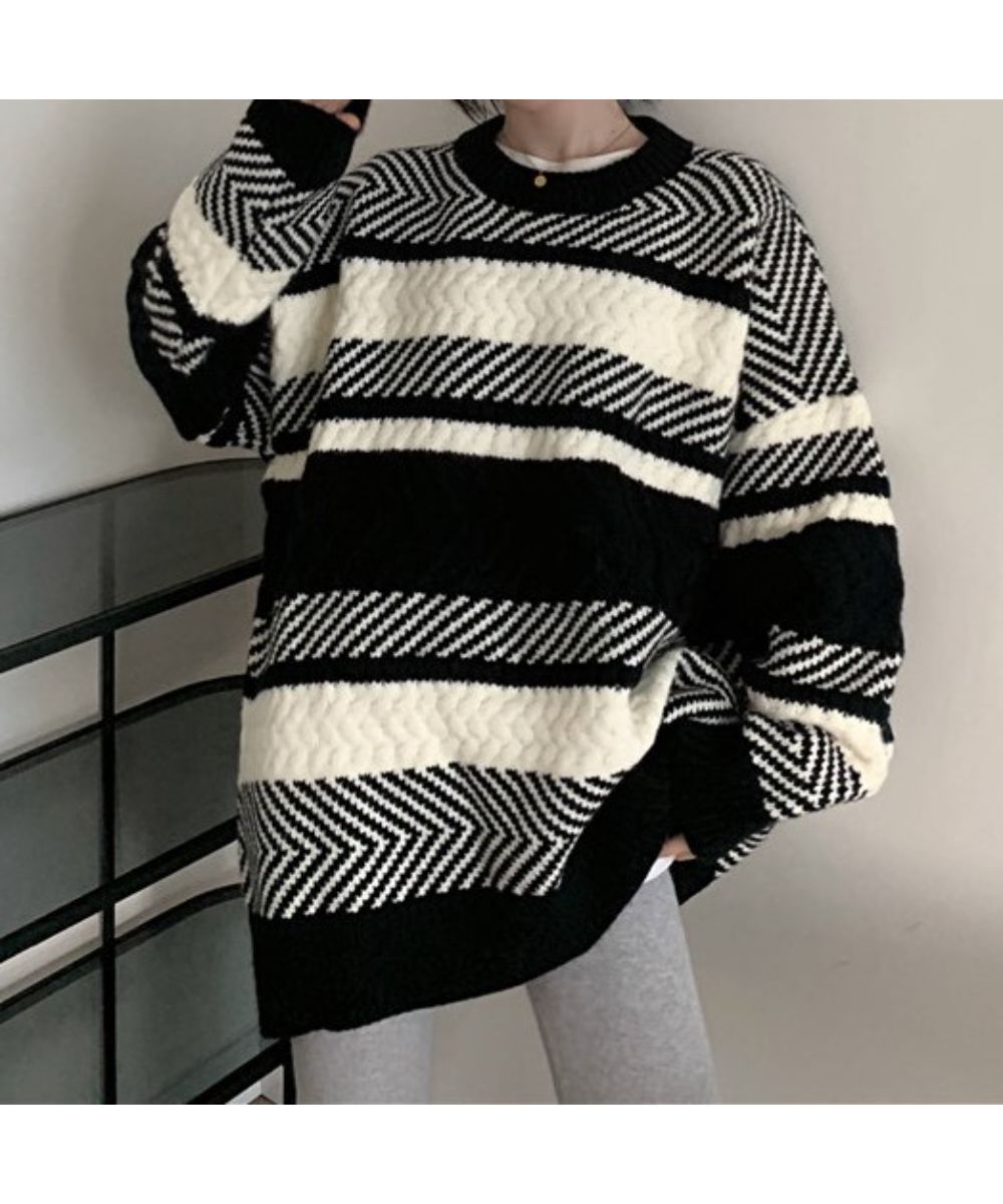 ざっくりランダムなジャガード編みがかわいい ニット 長袖 プルオーバー トップス ボーダー バイカラー ランダムボーダー夏 夏服 韓国ファッション ざっくりランダムなジャガード編みがかわいい ニット 長袖 プルオーバー トップス ボーダー バイカラー ランダムボーダー夏 夏服 韓国ファッション