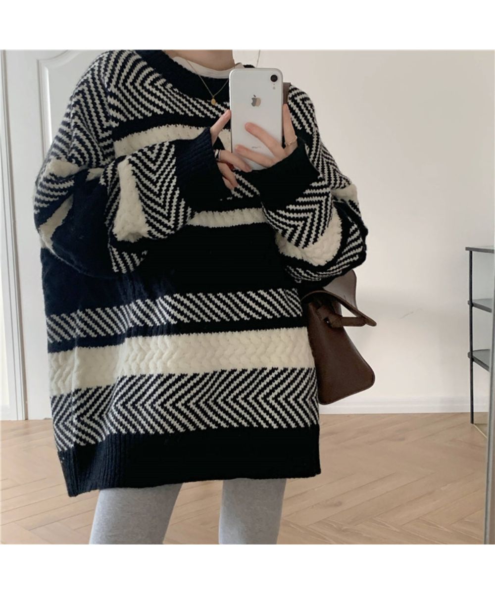 ざっくりランダムなジャガード編みがかわいい ニット 長袖 プルオーバー トップス ボーダー バイカラー ランダムボーダー夏 夏服 韓国ファッション ざっくりランダムなジャガード編みがかわいい ニット 長袖 プルオーバー トップス ボーダー バイカラー ランダムボーダー夏 夏服 韓国ファッション