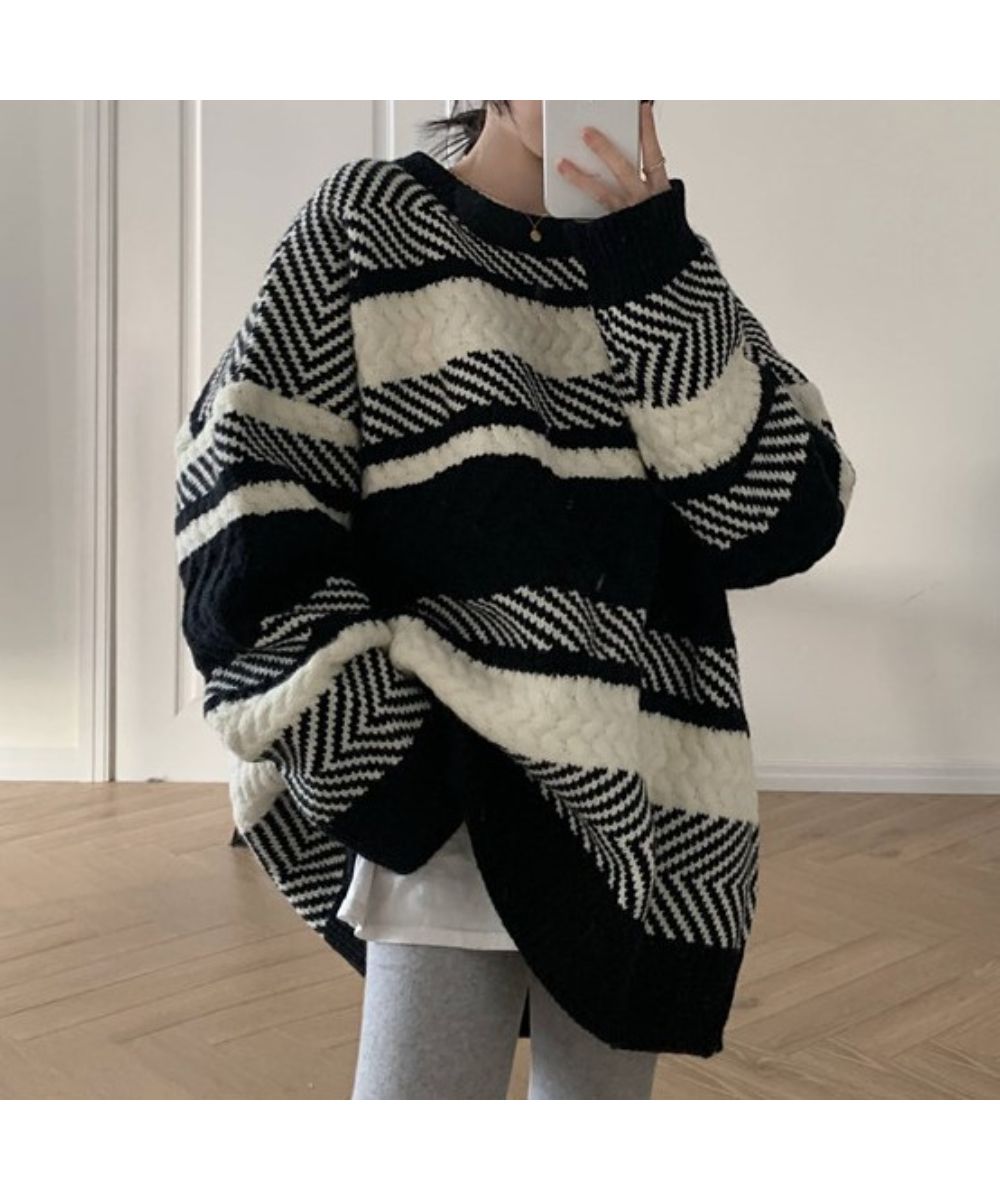 ざっくりランダムなジャガード編みがかわいい ニット 長袖 プルオーバー トップス ボーダー バイカラー ランダムボーダー夏 夏服 韓国ファッション ざっくりランダムなジャガード編みがかわいい ニット 長袖 プルオーバー トップス ボーダー バイカラー ランダムボーダー夏 夏服 韓国ファッション