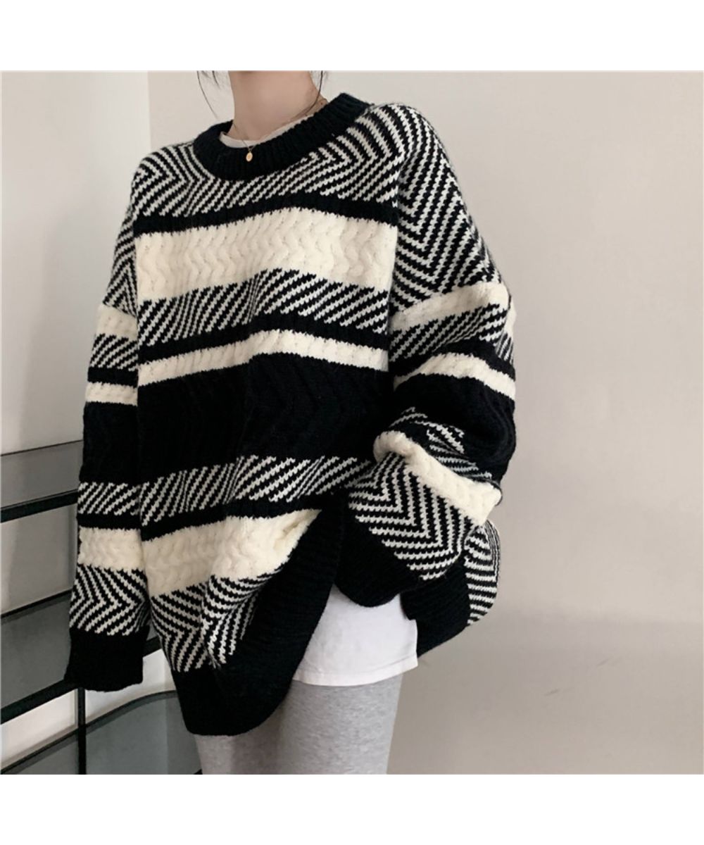 ざっくりランダムなジャガード編みがかわいい ニット 長袖 プルオーバー トップス ボーダー バイカラー ランダムボーダー夏 夏服 韓国ファッション ざっくりランダムなジャガード編みがかわいい ニット 長袖 プルオーバー トップス ボーダー バイカラー ランダムボーダー夏 夏服 韓国ファッション