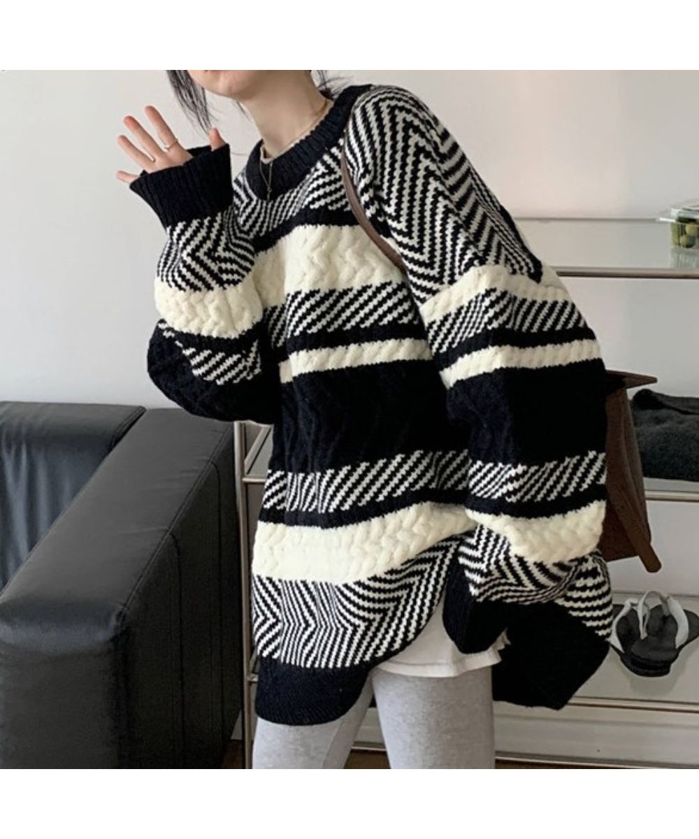 ざっくりランダムなジャガード編みがかわいい ニット 長袖 プルオーバー トップス ボーダー バイカラー ランダムボーダー夏 夏服 韓国ファッション ざっくりランダムなジャガード編みがかわいい ニット 長袖 プルオーバー トップス ボーダー バイカラー ランダムボーダー夏 夏服 韓国ファッション